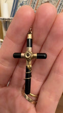 Load image into Gallery viewer, c. 1860 Onyx & 9ct Stanhope Cross Pendant