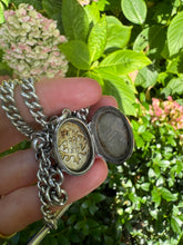 Load image into Gallery viewer, c. 1918 Silver Curb Chain Necklace & AEI Locket