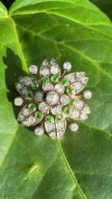 Load image into Gallery viewer, c. 1890 Demantoid Garnet and Diamond Briar Rose Pendant or Brooch