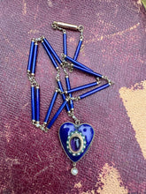 Load image into Gallery viewer, c. 1880 9ct Gold, Enamel and Seed Pearl Chain and Amethyst Cabochon