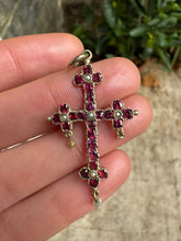 Load image into Gallery viewer, c. 1820 Georgian Gold, Garnet and Pearl Cross Pendant