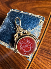 Load image into Gallery viewer, c. 1900 Bloodstone Heron and Carnelian Intaglio Spinner Fob