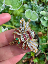 Load image into Gallery viewer, Vintage 18ct, Diamond, Ruby and Emerald Bee Pendant