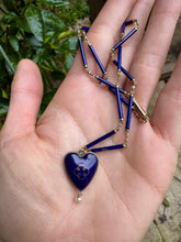 Load image into Gallery viewer, c. 1880 9ct Gold, Enamel and Seed Pearl Chain and Amethyst Cabochon