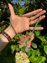 Load image into Gallery viewer, c. 1918 Silver Curb Chain Necklace & AEI Locket