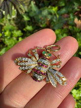 Load image into Gallery viewer, Vintage 18ct, Diamond, Ruby and Emerald Bee Pendant