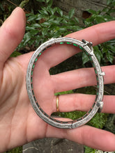 Load image into Gallery viewer, c. 1925 Art Deco Green Paste & Silver Buckle Bangle Bracelet