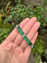 Load image into Gallery viewer, c. 1925 Art Deco Green Paste & Silver Buckle Bangle Bracelet