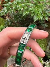 Load image into Gallery viewer, c. 1925 Art Deco Green Paste & Silver Buckle Bangle Bracelet