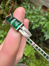 Load image into Gallery viewer, c. 1925 Art Deco Green Paste & Silver Buckle Bangle Bracelet
