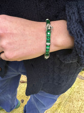 Load image into Gallery viewer, c. 1925 Art Deco Green Paste & Silver Buckle Bangle Bracelet