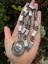 Load image into Gallery viewer, c. 1883 Aesthetic Movement Bird Engraved Silver Book Chain and Locket