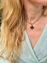 Load image into Gallery viewer, c. 1930 Tourmaline and 14ct Gold Four Leaf Clover Pendant