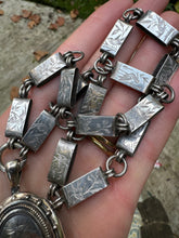 Load image into Gallery viewer, c. 1883 Aesthetic Movement Bird Engraved Silver Book Chain and Locket