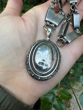 Load image into Gallery viewer, c. 1883 Aesthetic Movement Bird Engraved Silver Book Chain and Locket