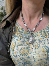 Load image into Gallery viewer, c. 1883 Aesthetic Movement Bird Engraved Silver Book Chain and Locket