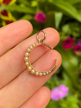 Load image into Gallery viewer, Small Victorian 15 ct & Pearl Crescent Pendant