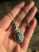 Load image into Gallery viewer, c. 1880 Gold, Silver, Turquoise, Pearl & Enamel Pendant Necklace