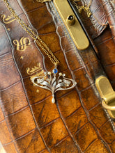 Load image into Gallery viewer, Edwardian/Art Nouveau Sapphire, Diamond & Pearl Lavaliere Pendant