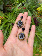 Load image into Gallery viewer, c. 1880 Jet Glass and Gilt Cameo Earrings