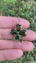 Load and play video in Gallery viewer, c. 1930 Tourmaline and 14ct Gold Four Leaf Clover Pendant