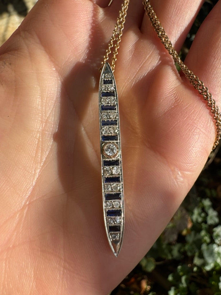 Art Deco Spiky Sapphire & Diamond Pendant