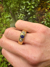 Load image into Gallery viewer, c. 1890 18ct Sapphire and Old Mine Cut Diamond Gypsy Ring
