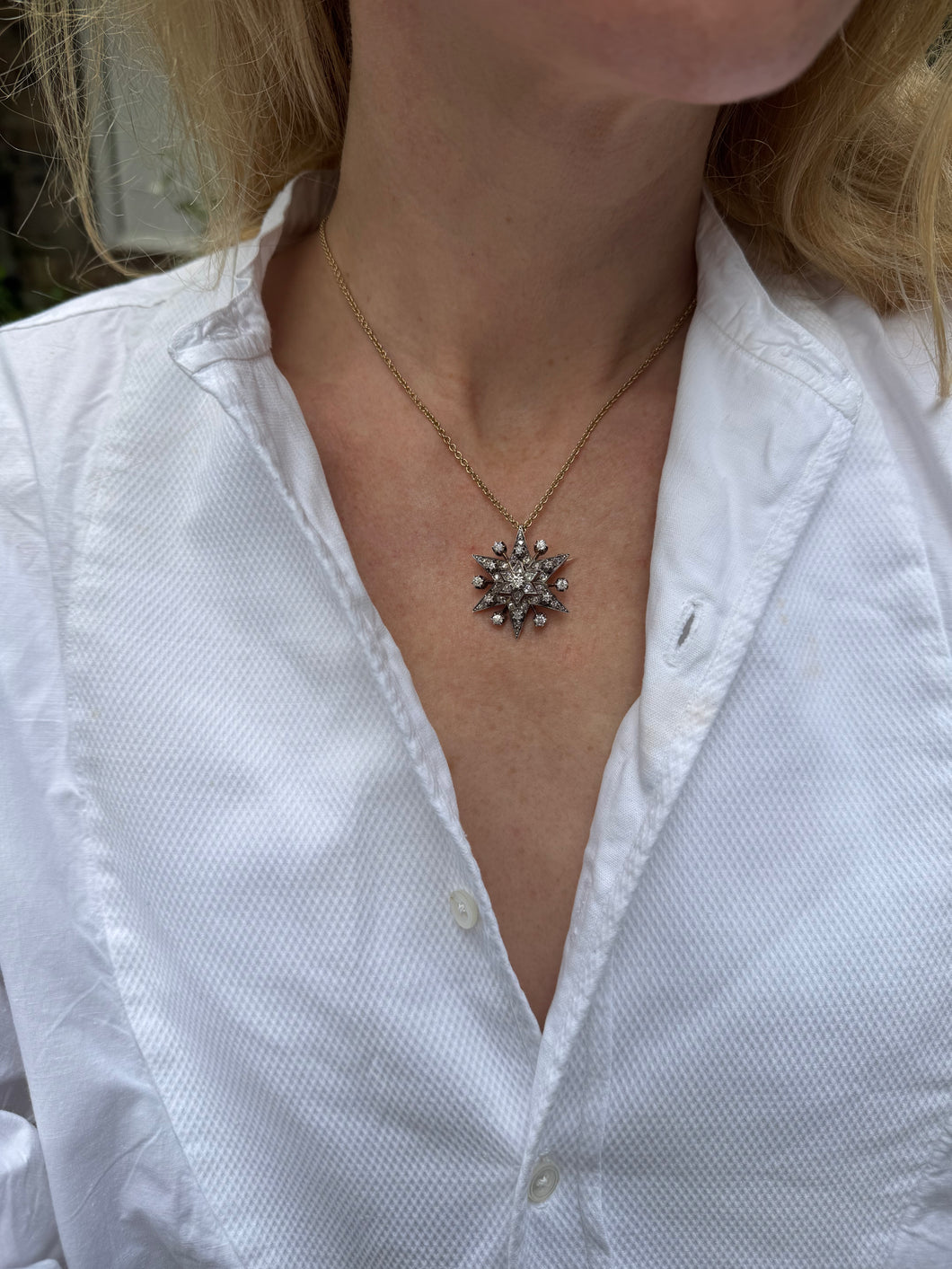 c. 1880 Diamond Starburst Pin & Pendant