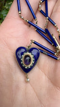 Load image into Gallery viewer, c. 1880 9ct Gold, Enamel and Seed Pearl Chain and Amethyst Cabochon
