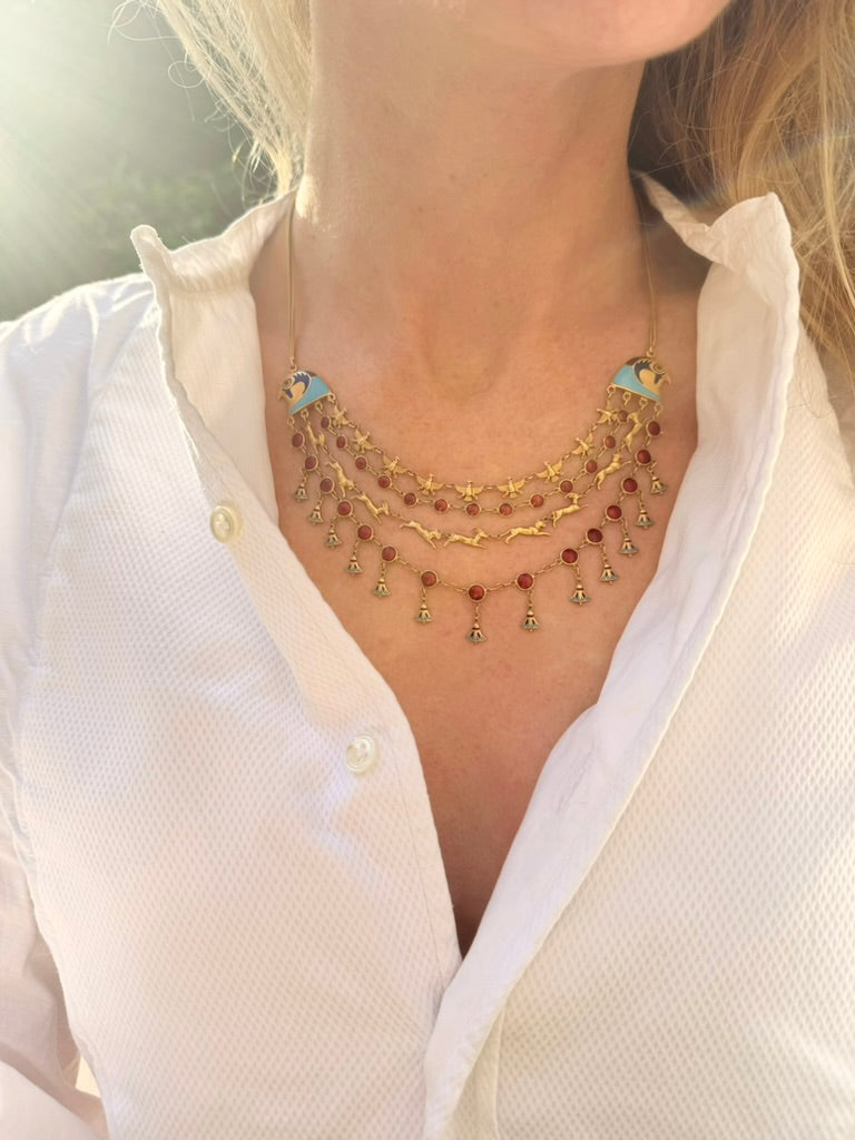 c. 1925 18ct and Enamel Egyptian Revival Collar Necklace