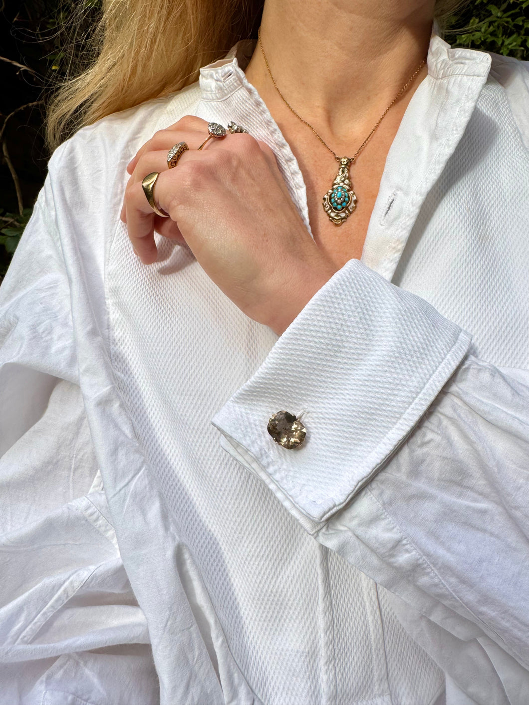 C. 1930 Russian Silver Gilt & Smoky Quartz Cufflinks