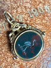 Load image into Gallery viewer, c. 1900 Bloodstone Heron and Carnelian Intaglio Spinner Fob
