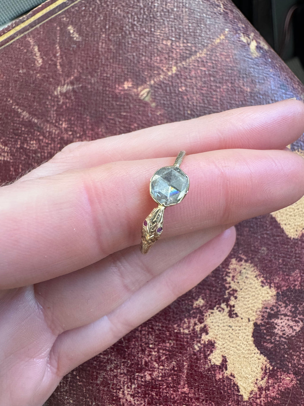 Vintage 18ct Gold & Rose Cut Diamond Ouroboros Snake Ring