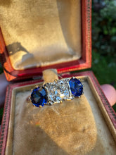 Load image into Gallery viewer, c. 1915 Old Mine Cut Diamond and Sapphire Ring

