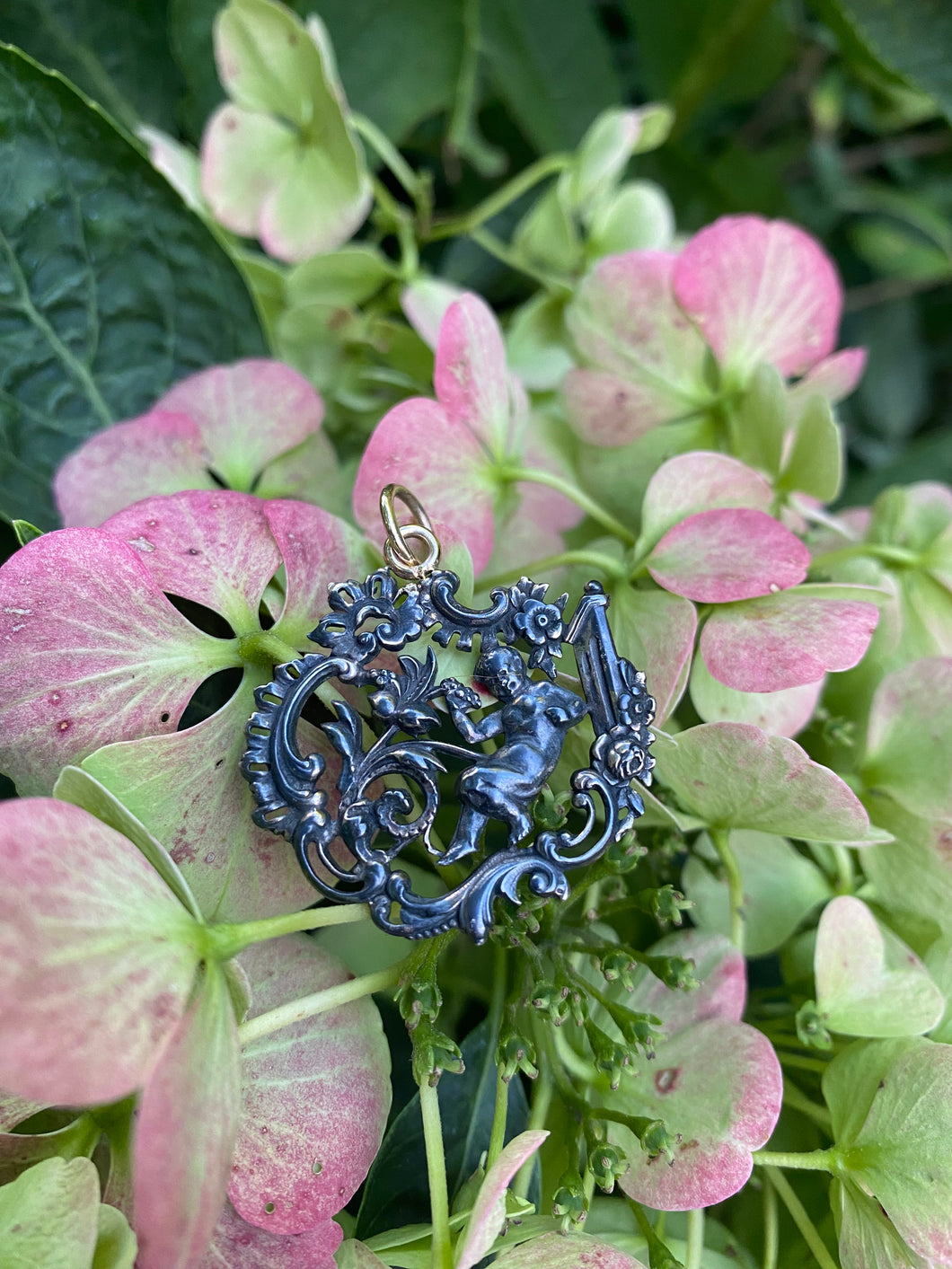 Victorian Silver Cherub Pendant with 9ct Fittings