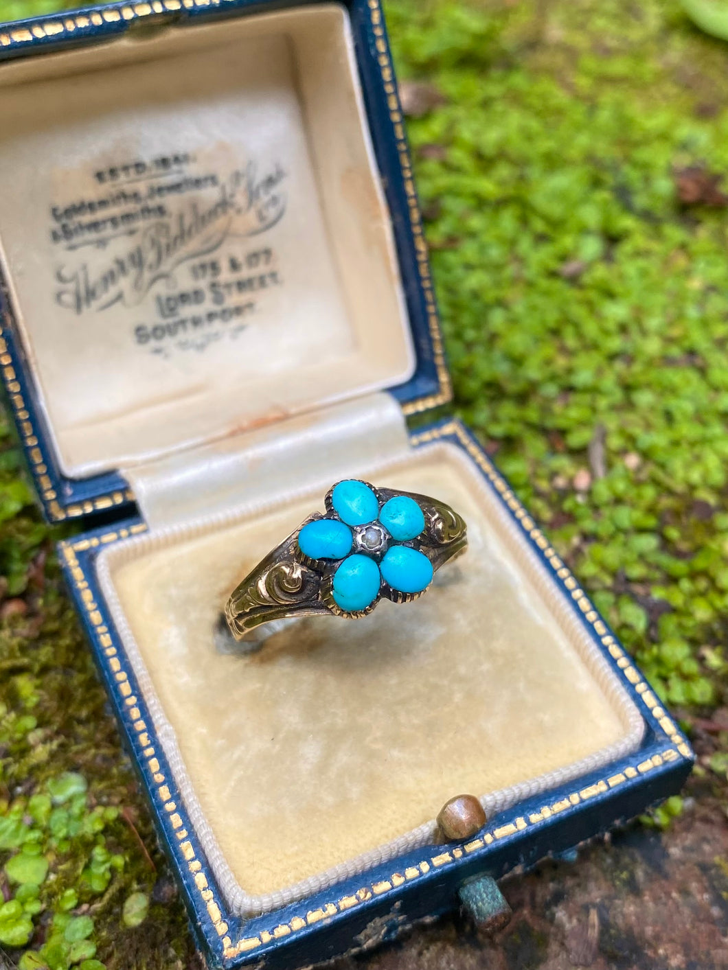 Early Victorian 15ct Gold Turquoise Forget Me Not Ring