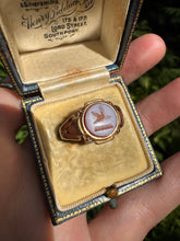 Load image into Gallery viewer, 15 ct and Sardonyx Intaglio Dove Signet Ring Dated to 1864
