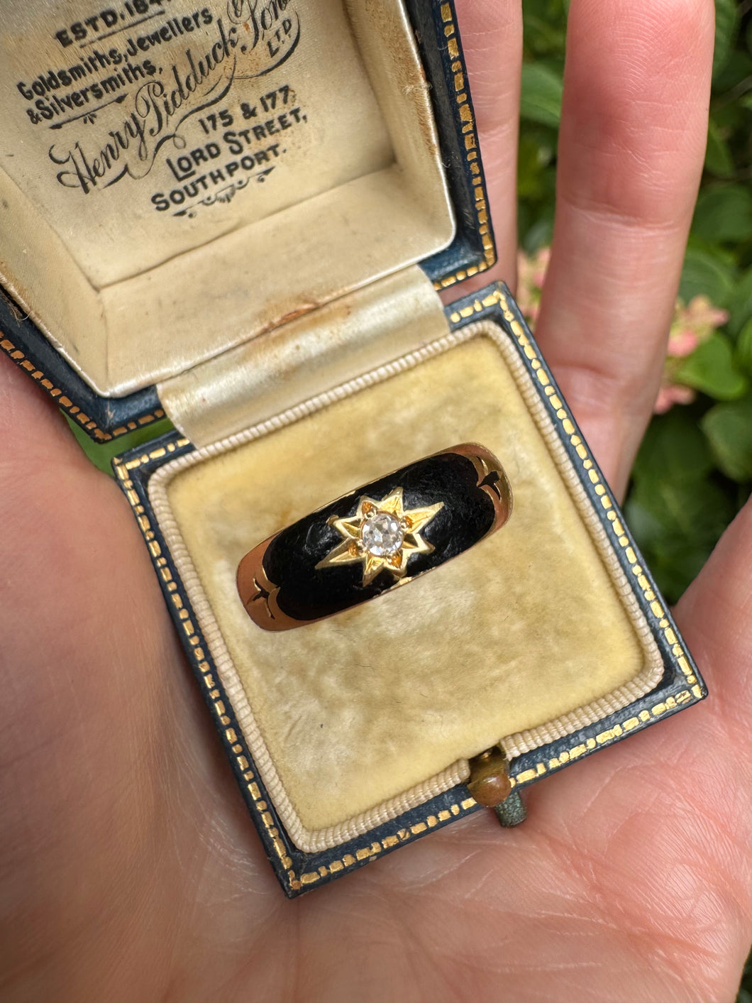 c. 1900 18ct Gold, Diamond and Enamel Mourning Band Ring