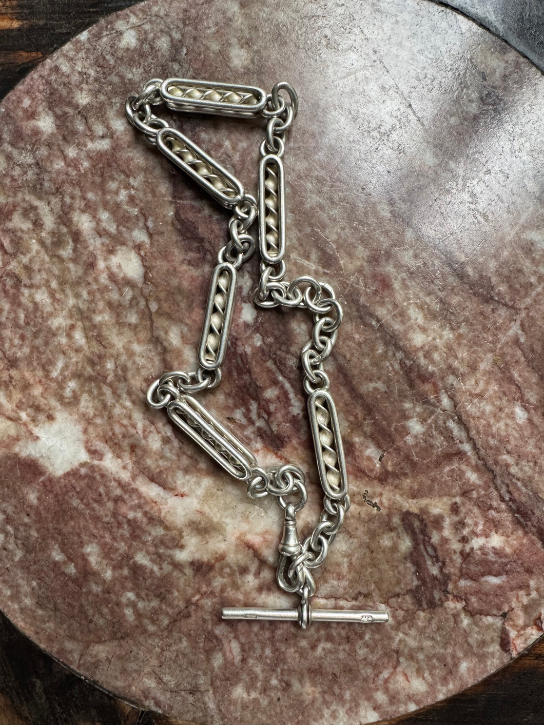 Silver Fancy Corkscrew Single Albert Chain Necklace Dated to 1892