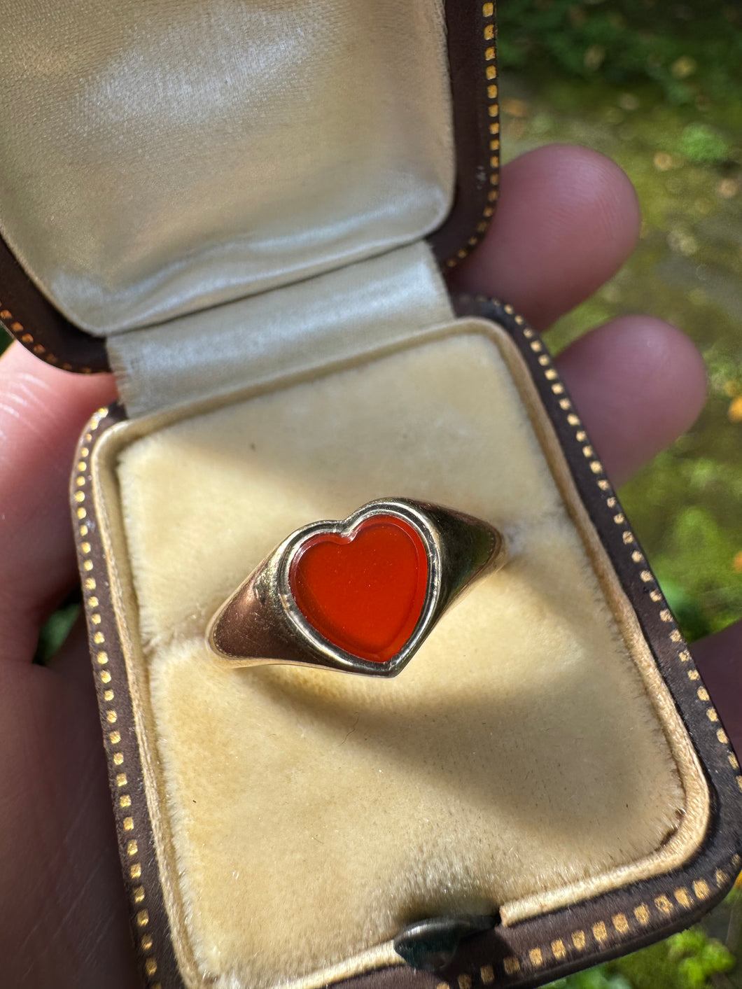 Vintage Asprey London Carnelian Heart Signet Ring