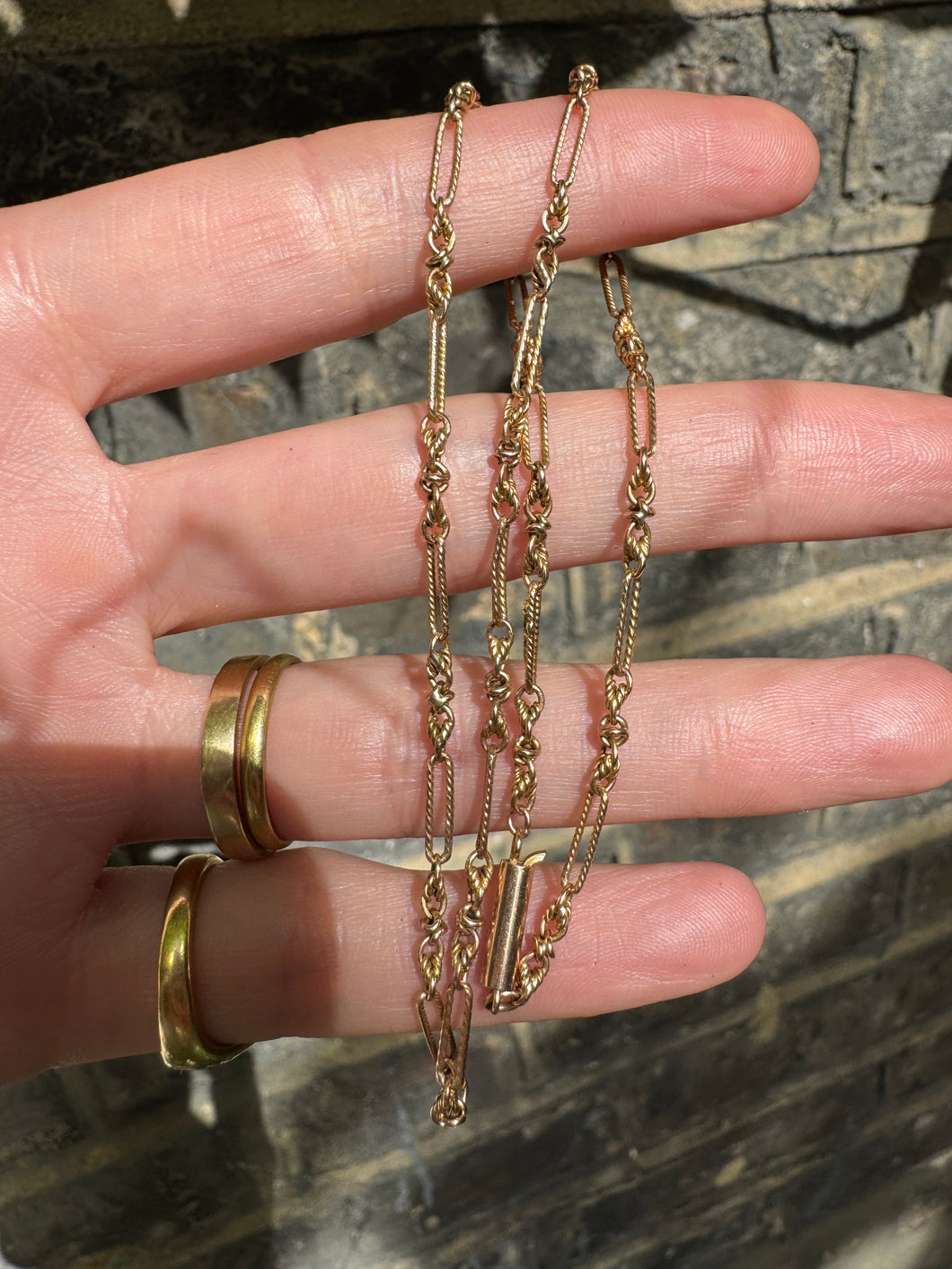 C. 1900 Lovers Knot and Trombone Link Fine Chain