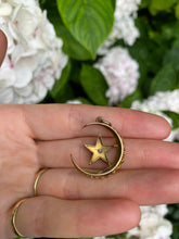 Load image into Gallery viewer, Large Victorian 15 Ct Pearl &amp; Diamond Crescent and Star Pendant
