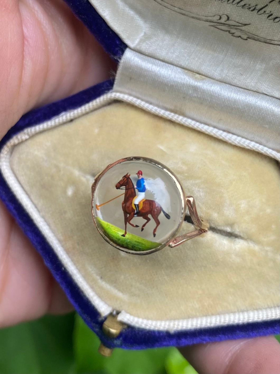 c. 1920 Reverse Intaglio Polo Player Equestrian Ring