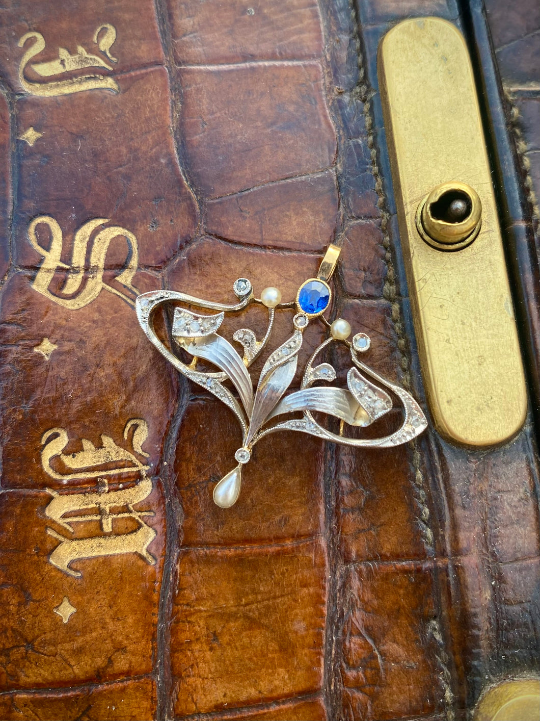 Edwardian/Art Nouveau Sapphire, Diamond & Pearl Lavaliere Pendant