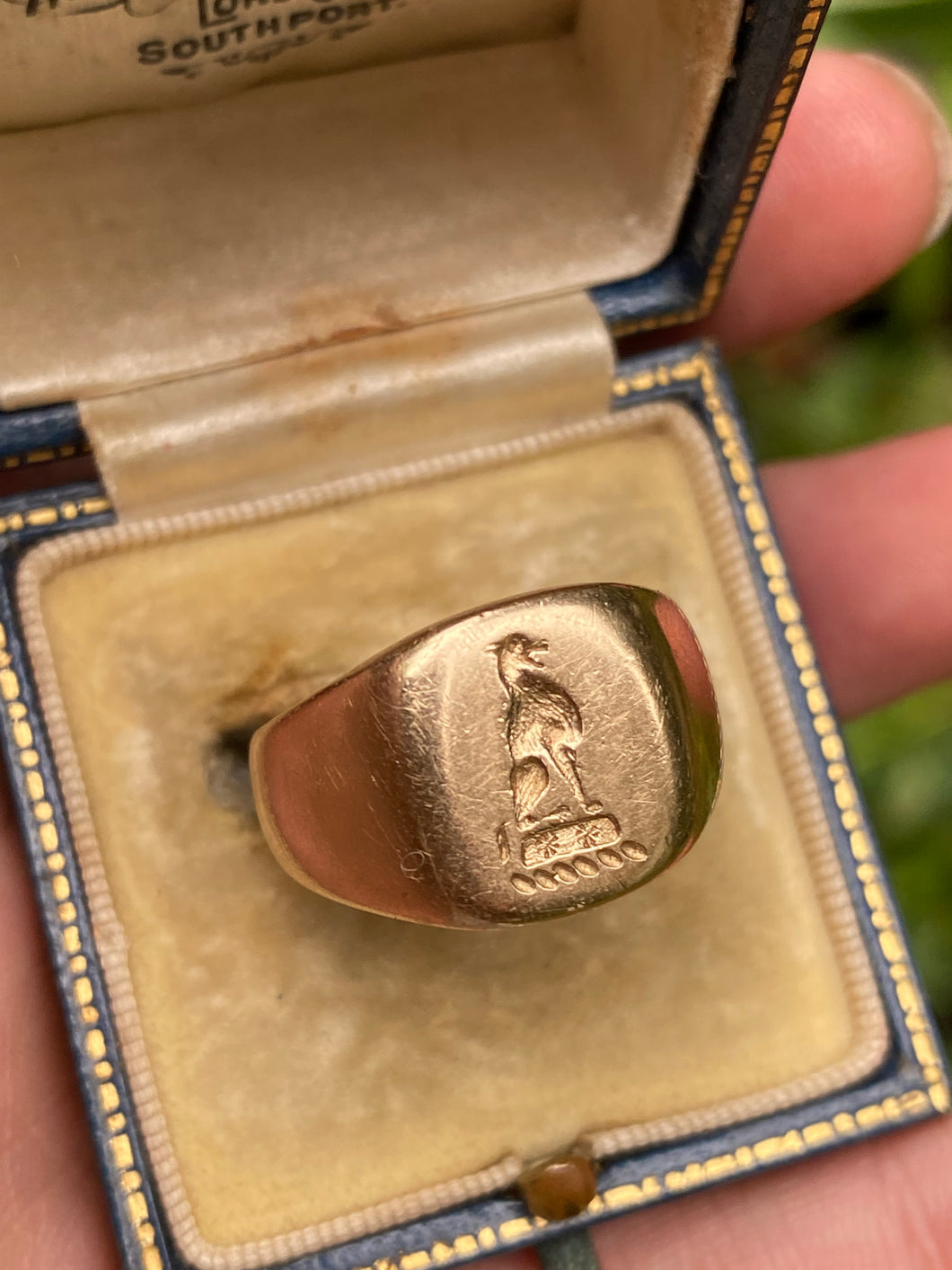 Chunky c. 1920 Dog or Griffin Signet Ring