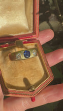 Load and play video in Gallery viewer, c. 1890 18ct Sapphire and Old Mine Cut Diamond Gypsy Ring
