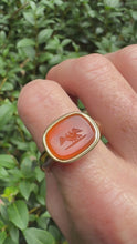 Load and play video in Gallery viewer, 9ct and Carnelian Intaglio Love Bird Signet Ring
